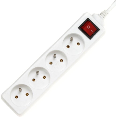 PremiumCord extension cord 230V 4 sockets + switch white 2m - Extension Cable - Main image