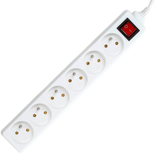 PremiumCord extension cord 230V 6 sockets + switch white 3m - Extension Cable - Main image