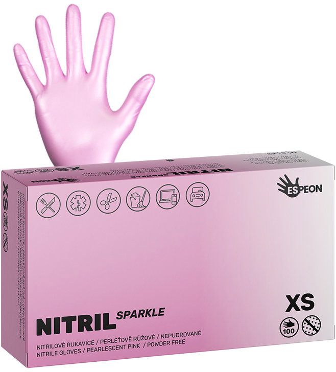ESPEON Nitril Sparkle gyöngyházfényű rózsaszín méretű XS, 100 darab