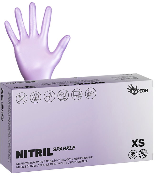 ESPEON Nitril Sparkle gyöngyházfényű lila méret XS, 100 darab