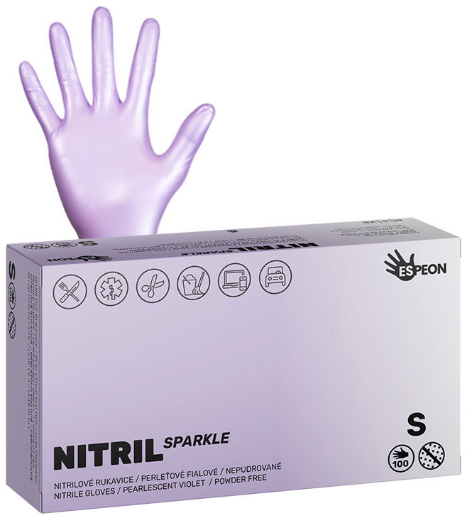 ESPEON Nitril Sparkle gyöngyházfényű lila méret S, 100 darab