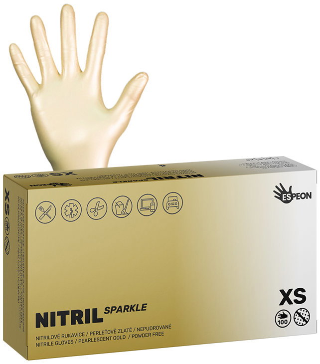 ESPEON Nitril Sparkle gyöngyházfényű arany méret XS, 100 darab