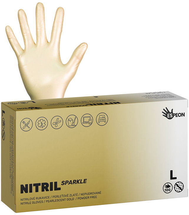 ESPEON Nitril Sparkle gyöngyházfényű arany méret L, 100 darab