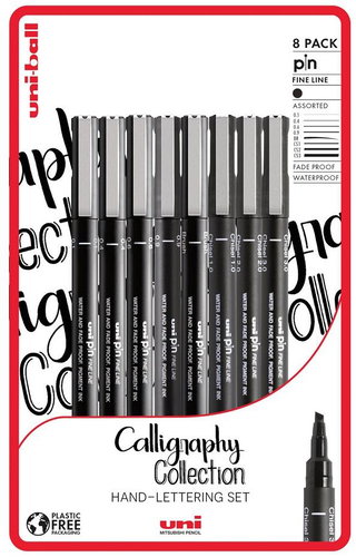 UNI PIN - Calligraphy set of 8 liners, black - Fineliner Pens - Main image