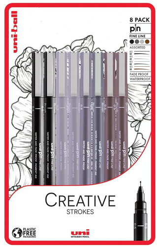 UNI PIN - Creative Strokes set of 8 liners, black - Fineliner Pens - Main image