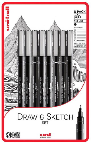 UNI PIN - Draw and Sketch set of 8 liners, black - Fineliner Pens - Main image