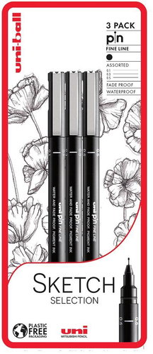 UNI PIN - Sketch Selection set of 3 liners, black - Fineliner Pens - Main image