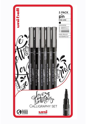 UNI PIN - Love Lettering set of 5 liners, black - Fineliner Pens - Main image