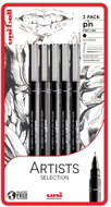 UNI PIN - Artists Selection set of 5 liners, black - Fineliner Pens