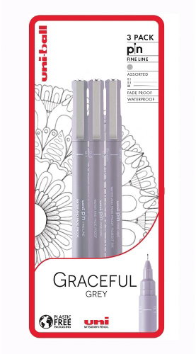 UNI PIN - Graceful Grey set of 3 liners, light grey - Fineliner Pens - Main image