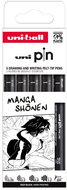 UNI PIN Drawing Manga Shonen (0.05 mm, 0.3 mm, 0.8 mm, BR), black - set of 5 - Fineliner Pens
