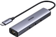 Ugreen CM475 adaptér USB-C - 3 × USB 3.0 / RJ45, šedý - USB Hub