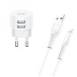 USAMS T20 Dual USB Round Travel Charger + U35 Lightning Cable White - AC Adapter