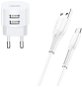 USAMS T20 Dual USB Round Travel Charger + U35 USB-C Cable White - AC Adapter