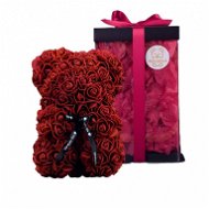 Medvídárek Romantic 25cm dárkově balený - rudý zasypaný tmavě červenými lístky - Medvídek z růží