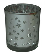 GOBA Christmas candle holder - glass, silver stars M - Christmas Candlestick