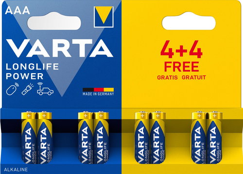 VARTA Longlife Power 4+4 AAA (Double Blister) - Eldobható elem - Fő fotó