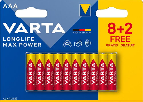 VARTA Longlife Max Power Alkáli elem AAA 8+2 db - Eldobható elem - Fő fotó