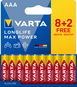Jednorázová baterie VARTA Longlife Max Power 8+2 AAA (Plastic free Wide Blister) - Jednorázová baterie