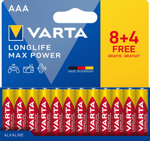VARTA Longlife Max Power 8+4 AAA (Plastic free Wide Blister) - Eldobható elem - Fő fotó