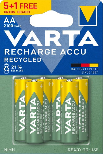 VARTA Rechargeable batteries Recharge Accu Recycled AA 2100 mAh R2U 5+1 pcs - Rechargeable Battery - Main image