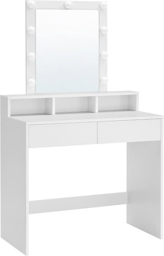 VASAGLE table, industrial style, white, glass top, laminated 80 × 40 × 145 cm - Dressing Table - Main image