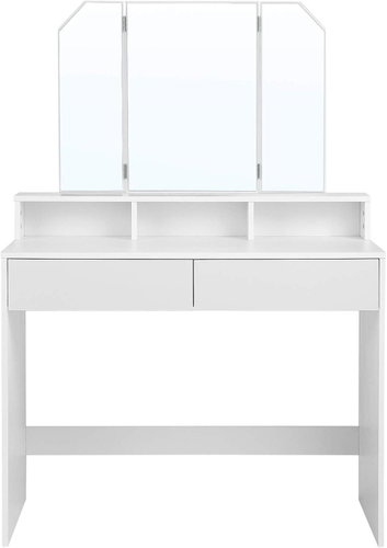 VASAGLE coffee table, white, industrial design, MDF and glass, 100 × 40 × 142 cm - Dressing Table - Main image