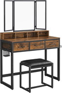 VASAGLE table, brown and black, industrial design, MDF and steel, 90 × 40 × 141 cm - Dressing Table