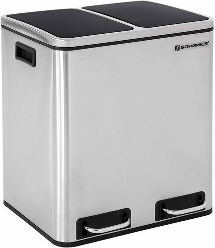 Songmics Waste bin for separated waste 2 × 15 l, silver/black - Rubbish Bin - Main image