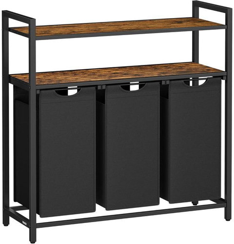 Vasagle Prádelní koš 3 × 40 l se dvěma policemi 92 × 92 × 33 cm, černohnědý - Laundry Basket - Main image