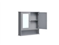 VASAGLE Koupelnová skříňka se 2 zrcadlovými dvířky a otevřeným prostorem 57 × 59 × 13 cm šedá - Bathroom Cabinet