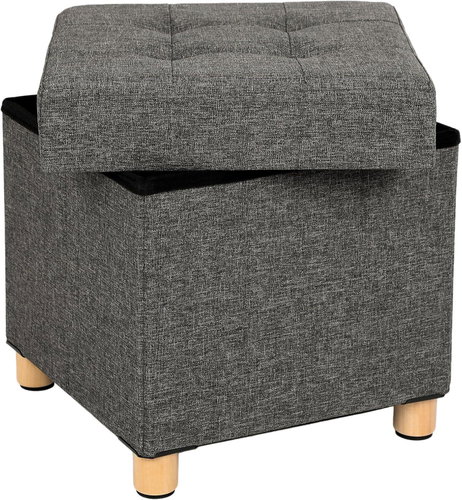 SONGMICS Stool, grey, with storage space, MDF, on legs 38 × 38 × 40 cm - Ottoman - Main image