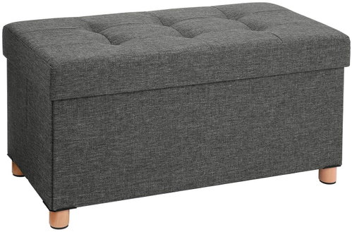 SONGMICS Stool, grey, with storage space, MDF, on legs 76 × 38 × 40 cm - Ottoman - Main image