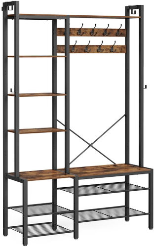 VASAGLE Stand black/brown, spacious, stylish, steel 120 × 40 × 190 cm - Clothes Hanger - Main image