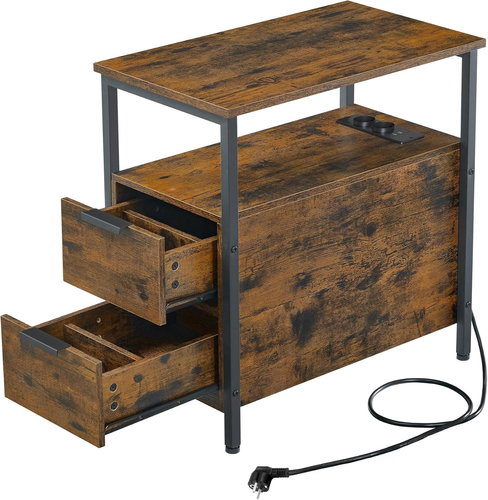 VASAGLE Rectangular folding table, brown/black, laminate/steel, modern design 60 × 35 × 60 cm - Side Table - Main image