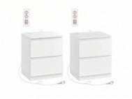 VASAGLE Sada dvou nočních stolků Kailyn s el. a USB zásuvkovou lištou 2 zásuvky bílá - Night Stand