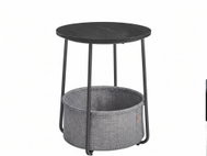 VASAGLE Kulatý odkládací stolek s textilním košem černý šedý - Side Table