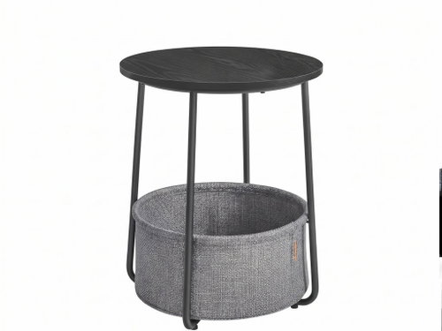 VASAGLE Round side table with fabric basket black grey Main image VASAGLE Round side table with fabric basket black grey - Side Table - Main image