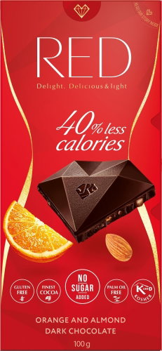 RED - Dark Chocolate with Orange Flavour and Almonds 100g - Chocolate - Main image