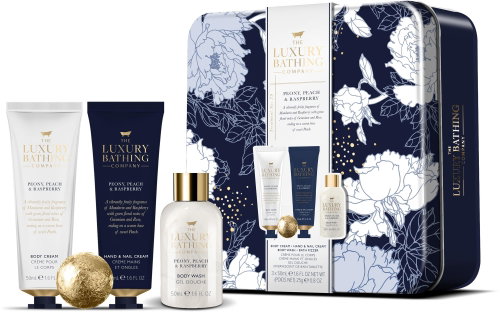GRACE COLE Dárková sada péče o tělo v plechovce - Pivoňka, Broskev & Malina 4 ks - Cosmetic Gift Set - Main image