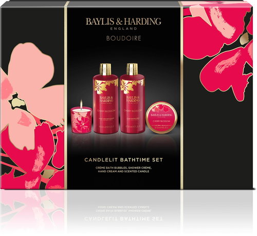 BAYLIS & HARDING Boudoire Dárková sada péče o tělo se svíčkou 4 ks - Třešňový květ 650 ml - Cosmetic Gift Set - Main image