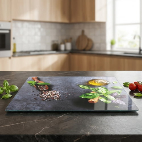 KESPER Multifunctional glass plate Basil 56 × 50 × 1,4 cm - Cutting Board - Main image