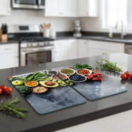 KESPER Multifunctional glass plate 2 pcs, Healthy cooking motif 50 × 28,5 × 0,7 cm - Cutting Board