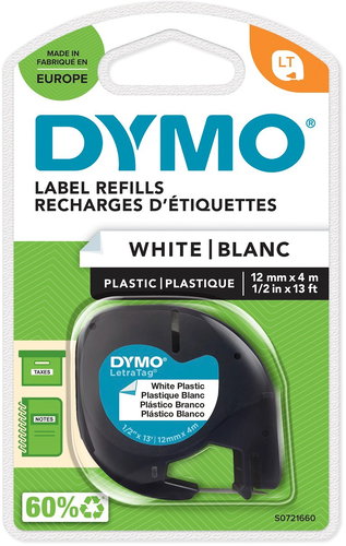 Dymo LetraTAG, 91221, S0721660, white/black, 12 mm - TZ Tape  - Main image