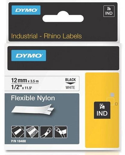 DYMO Nylon Flexible Tape Rhino D1 12 mm × 3.5 m, black on white - TZ Tape  - Main image