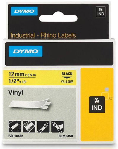 DYMO vinyl tape Rhino D1 12 mm × 5.5 m, black on yellow - TZ Tape  - Main image