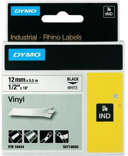 DYMO vinyl tape Rhino D1 12 mm × 5.5 m, black on white - TZ Tape  - Main image