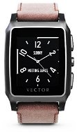 Vector Meridian mit einem braunen Lederband schwarz poliert - Smartwatch