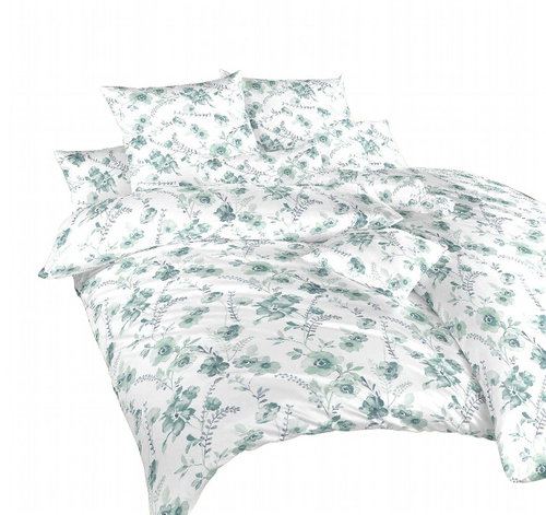 Dadka satin Mint flowers on white 140 × 200, 70 × 90 cm - Bed Linen - Main image