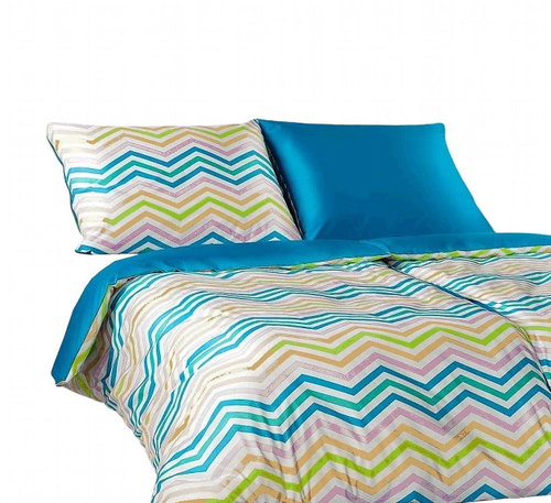 Veba satin Zigzag stripes multicolour I. blue 140 × 200, 70 × 90 cm - Bed Linen - Main image